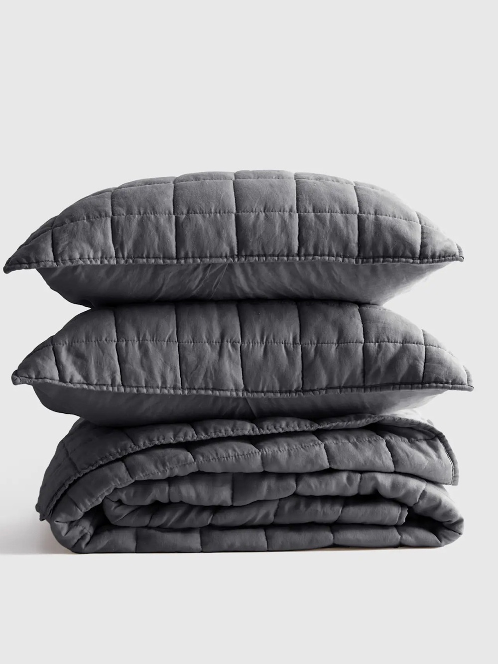 NWOT Quince Charcoal European Linen Box Quilt Set With Shams